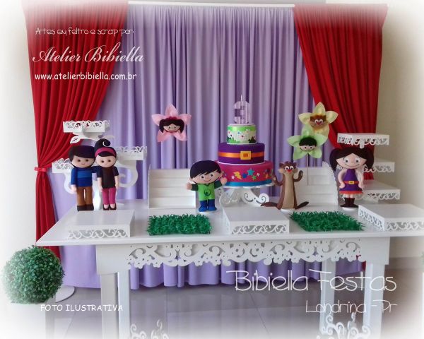 DECORAÇÃO LUNA MESA FLORAL CORTINA DUPLA MDF BOLO - Aluguel Festa em Londrina